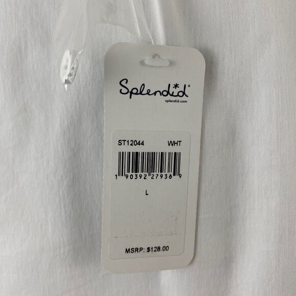 Splendid White Round Neck Button-Placket Ruffle-Sleeve Poplin Shirt Womens Large - Picture 8 of 11